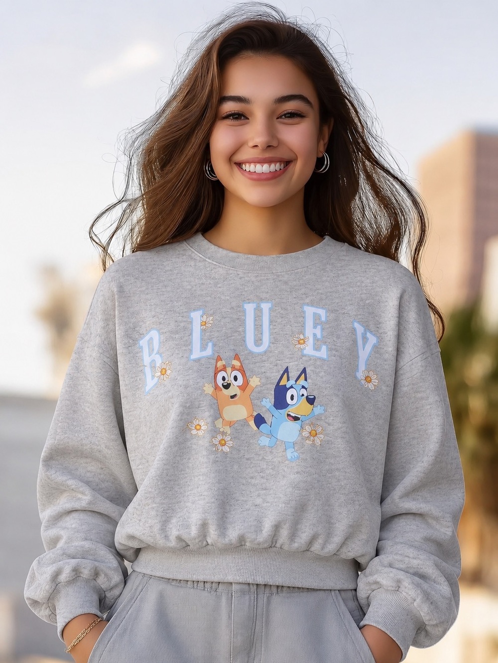 Bluey Women's Graphic Crewneck Sweatshirt | Size S | Heather Gray